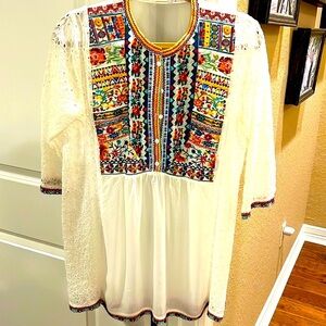 JOHNNY WAS EMBROIDERED TUNIC TOP
